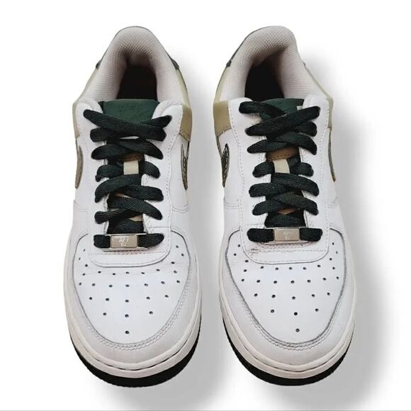 Vintage Y2K Nike Air Force 1 '07 White Dark Army Green Tweed 314192-132 Y5.5/ W7 - Picture 2 of 15